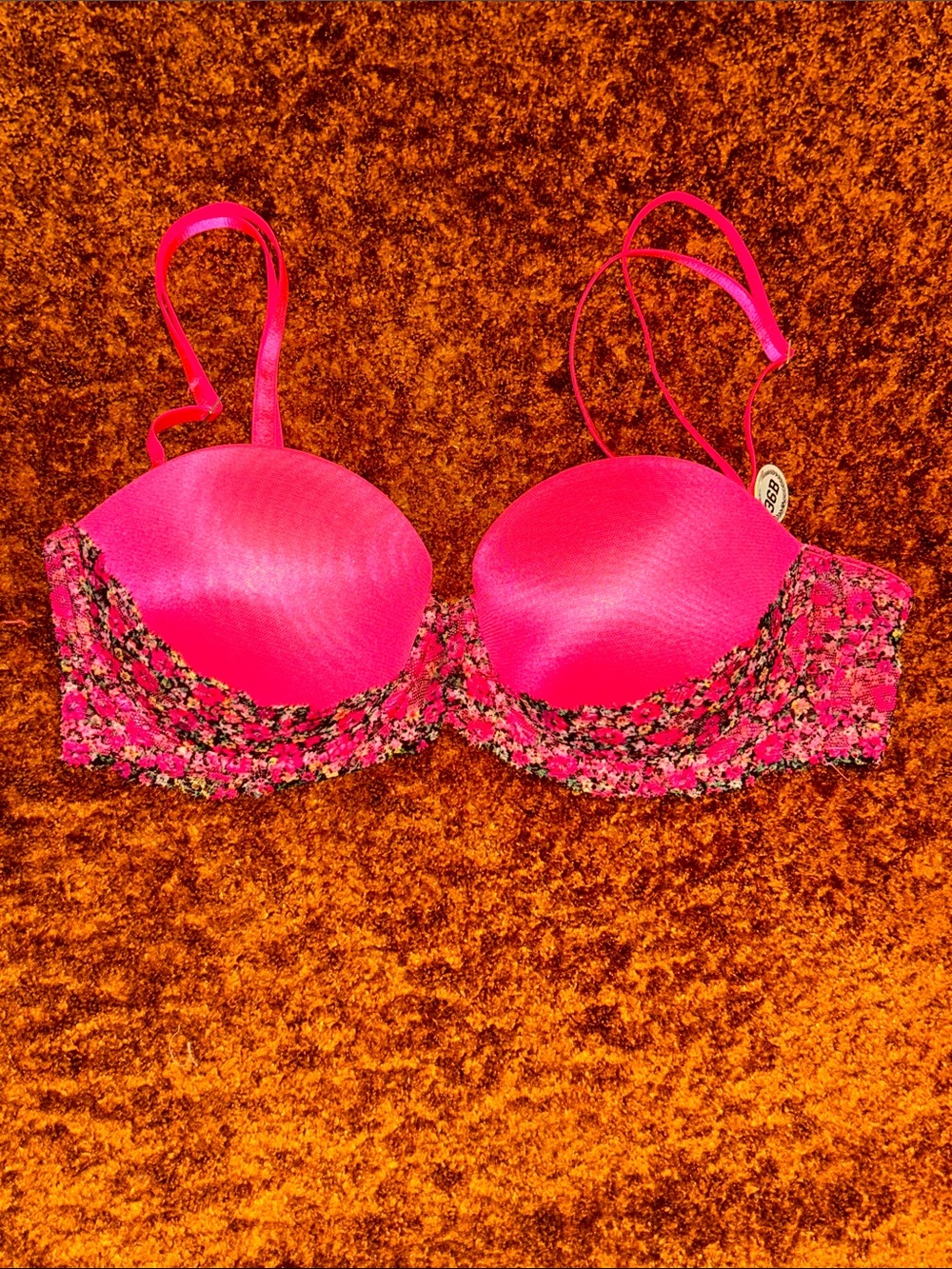 PINK Victoria's Secret Hot Pink Floral Lace Push-Up Bra
